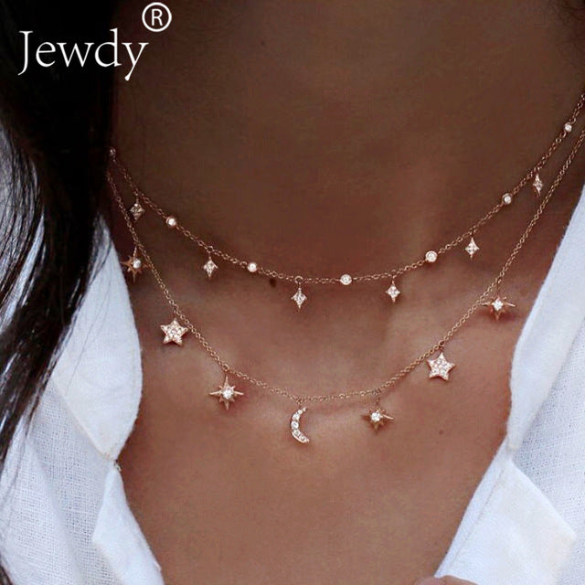 Star Moon Crystal Necklace for Women