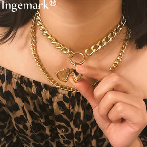 GoldenTwo Heart Pendant Necklace Women